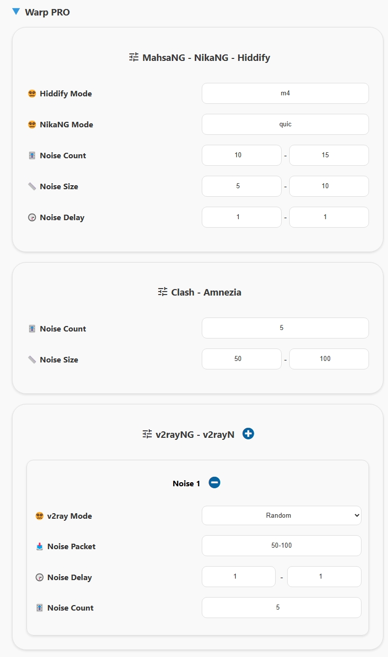 Warp Pro settings